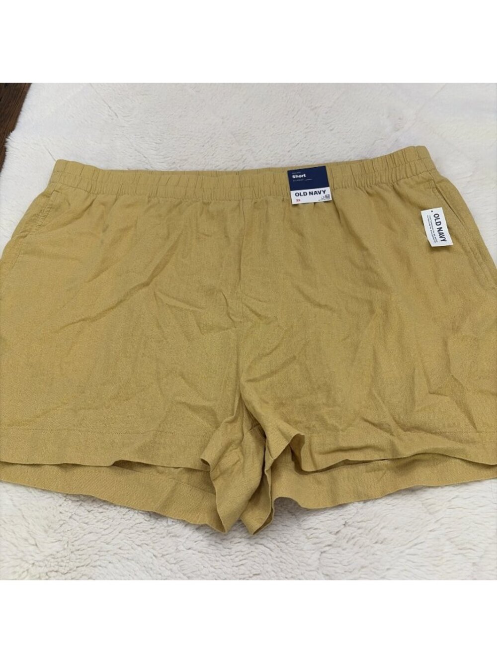 Old Navy Womens NWT 3X High Rise Shorts Preppy Yellow Linen Blend